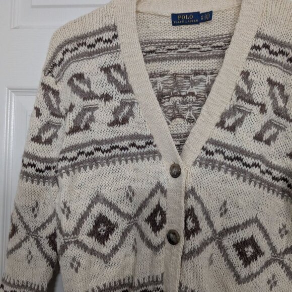 Polo Ralph Lauren Western Nordic Cardigan Womens Size XS Beige Wool Alpaca Blend - Picture 3 of 13